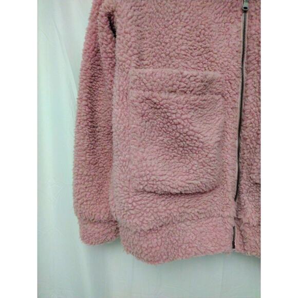 Elodie Teddy Sherpa Coat Blush Pink Size XS Satin Lined Pocket Zip Warm - Picture 2 of 10